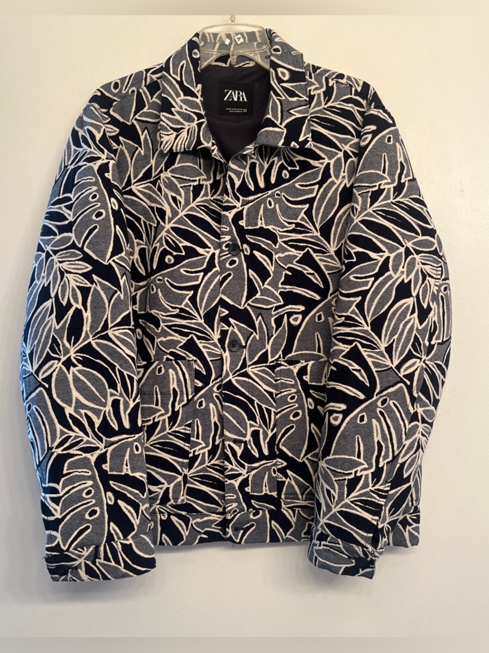 Zara Black & White Leaf-Print Jacket